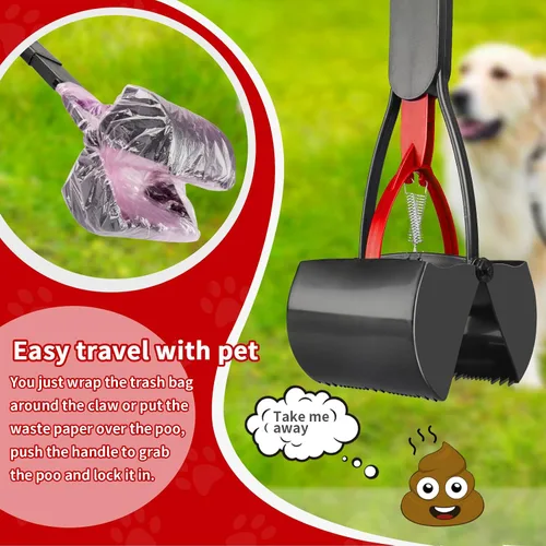 Vista 5 de UPSKY Recogedor de excrementos de 32 pulgadas para perros grandes y pequeños, pala de mango largo con bolsas de desechos, herramienta portátil