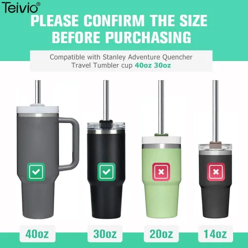 Vista 9 de Teivio 8 popotes de acero inoxidable de 5/16 pulgadas de ancho para vaso de 40 onzas con asa, popotes de metal reutilizables de 12 pulgadas