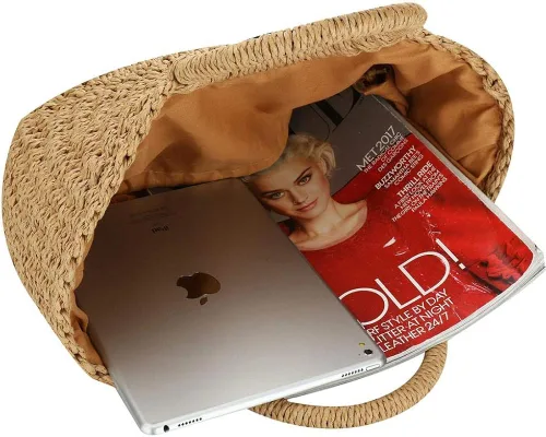 Vista 3 de Bolso de playa de verano para mujer, bolso de mano con asa superior, bolso de viaje de gran capacidad, bolso de mano tejido a mano, bolso grande