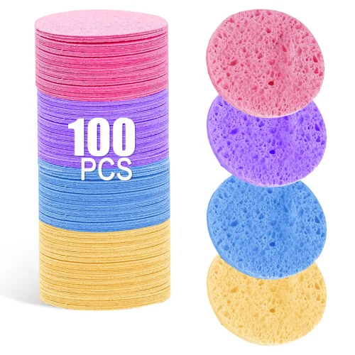Vista 10 de Esponjas faciales comprimidas de celulosa natural, esponja facial de forma redonda, para limpieza facial, exfoliación y eliminación de maquillaje