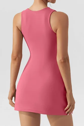 Vista 2 de Vestido de tenis con pantalones cortos integrados y brasier con cuello cuadrado, vestido de golf atlético para entrenamiento, mini vestido