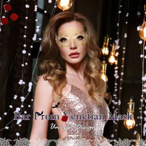 Vista 7 de Nicute Máscara de mascarada de metal brillante con diamantes de imitación para fiesta, bar, graduación, máscara veneciana, accesorio para disfraces