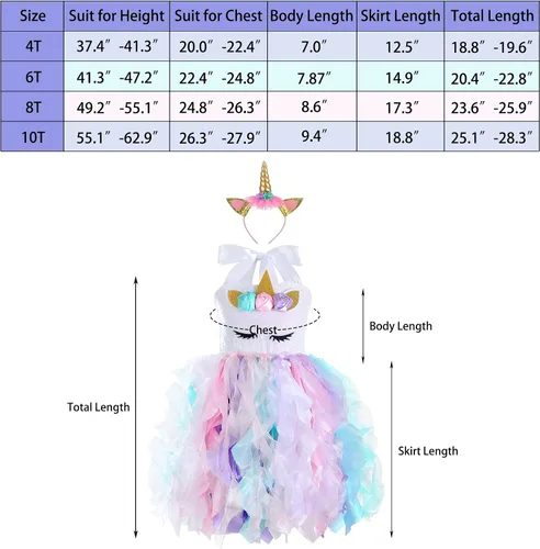 Vista 5 de PARTISKY Vestido de unicornio de Halloween para niñas, 3-10 años, disfraz de unicornio con lentejuelas, vestido tutú de princesa para fiesta