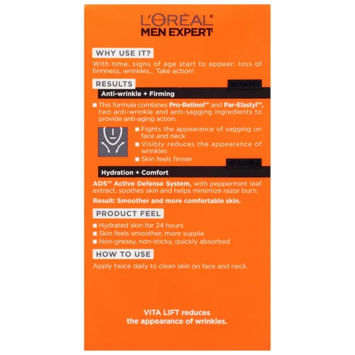 Vista 2 de L'Oreal Paris Men Expert Vitalift Crema hidratante facial antiarrugas y reafirmante con Pro-Retinol, 1.6 onzas