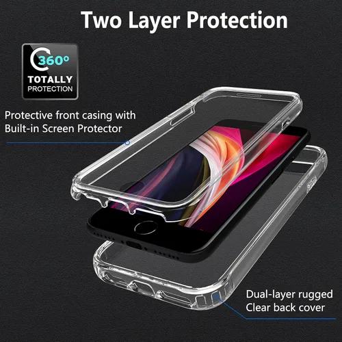 Vista 3 de BESINPO Funda para iPhone SE 2022 (3ª generación)/iPhone SE 2020/8/7, protector de pantalla integrado 360 cuerpo completo a prueba de golpes