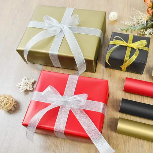 Vista 3 de VISPAD Rollos de papel de regalo, 3 mini rollos de 17 x 120 pulgadas, perfectos para envolver paquetes de regalo, manualidades, envoltura de regalo