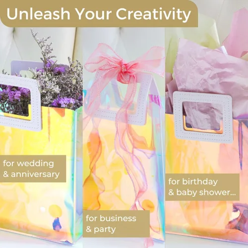 Vista 5 de VUOJUR 2 M 11'' Bolsas de regalo holográficas con papel de seda - Orquídea
