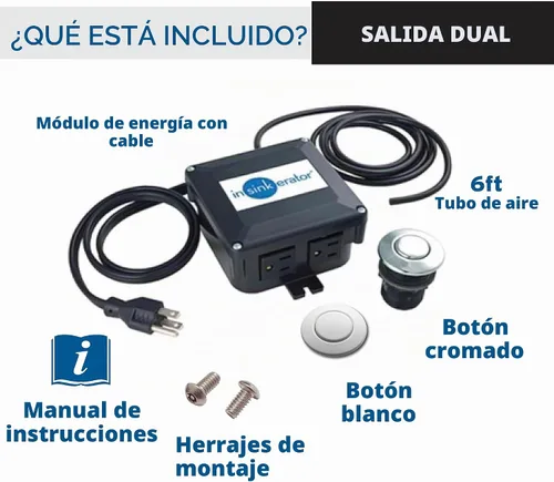 Vista 6 de InSinkErator STS00 interruptor de aire para fregadero o mesada con doble salida, incluye botón cromado y blanco, STS-00