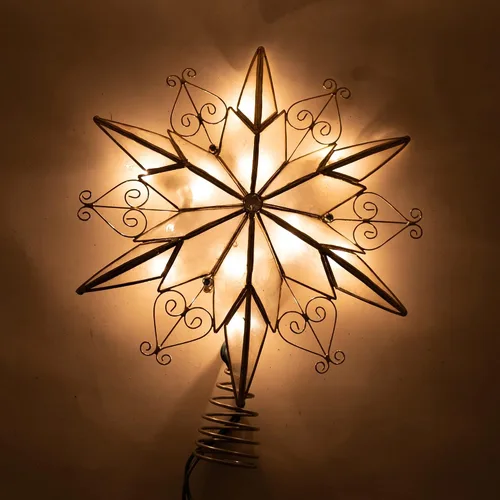 Vista 3 de Estrella de Capiz de 6 puntas y 10 luces de Kurt Adler para árbol de Navidad