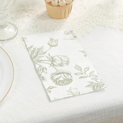 Vista 20 de Efavormart - Paquete de 20 servilletas de papel con estampado de hojas de eucalipto verde con una textura suave de 2 capas absorbente para bodas