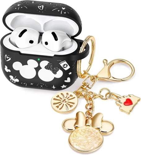 Vista 7 de Con bonito llavero) Girovo Compatible con AirPods Pro 3 Case (2025) Mujer Silicona Suave Dos Tonos Divertidos Dibujos Animados Grabados Portátil