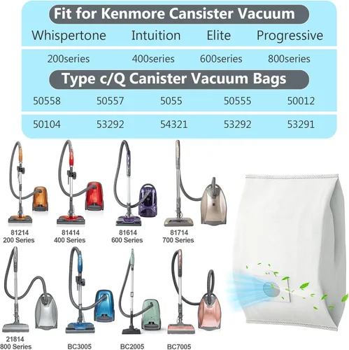 Vista 2 de Paquete de 15 bolsas de vacío HEPA tipo Q/C 53292 compatibles con Kenmore Canister Vacuum 81214, 81414, 81615, 81714, BC3005, 200/400/600/700/800