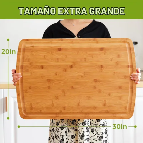 Vista 2 de BEZIA Tabla de cortar de bambú extra grande de 30 x 20 pulgadas para cocina