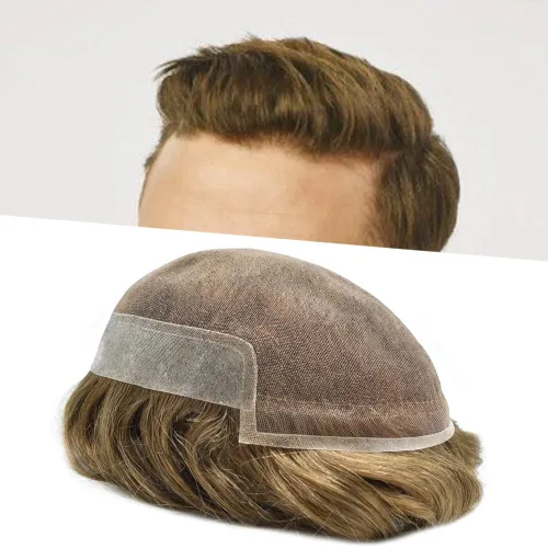 Vista 22 de Hombres Toupee Sistema de Cabello Humano Real para Hombres Encaje Suizo Toupee Para Hombres Nudos Blanqueados Hombres Hairpieces Pieza Para Hombres