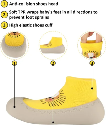 Vista 3 de SEBELLST Zapatos de calcetín para bebé, suela de goma animal, antideslizante, para interiores, para primeros pasos, zapatos de piso para niños
