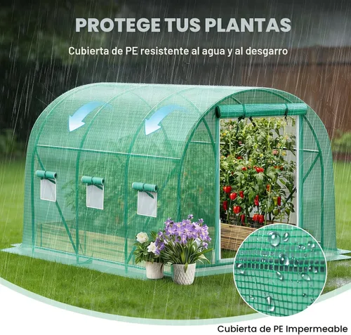 Vista 5 de Grezone Invernadero de Paso Mejorado Casa Verde con Puertas de Malla con Doble Cremallera y 6 Ventanas de Malla Plástico Resistente Casa Cálida