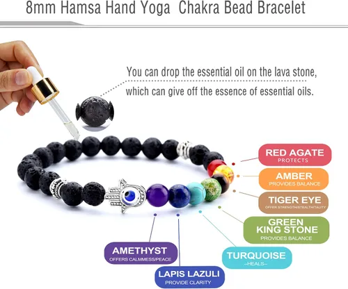 Vista 16 de Men Women 8mm Lava Rock 7 Chakra Beads Chakra Bracelet Braided Rope Natural Stone Yoga Bracelet Bangle