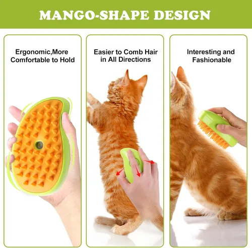 Vista 5 de Cepillo de vapor para gatos, 3 en 1, peine de eliminación de pelo de mascotas con vaporizador, peine Spritz para perros, espray de pulverización