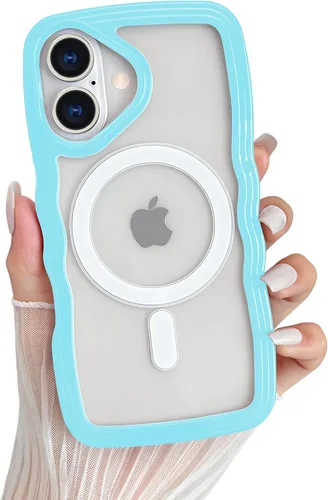 Vista 13 de Yeddabox Magsafe - Funda compatible con iPhone 13, diseño de ondas, lindo marco de colores de caramelo con ondas de agua, a prueba de golpes