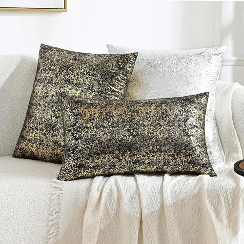 Vista 2 de JELLYMONI Juego de 2 fundas de almohada decorativas brillantes, fundas de almohadas decorativas con purpurina dorada de 16 x 16 pulgadas para sala