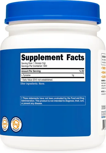 Vista 5 de Nutricost L-tirosina en polvo 17.64 oz - polvo puro de L-tirosina 1000mg por porción