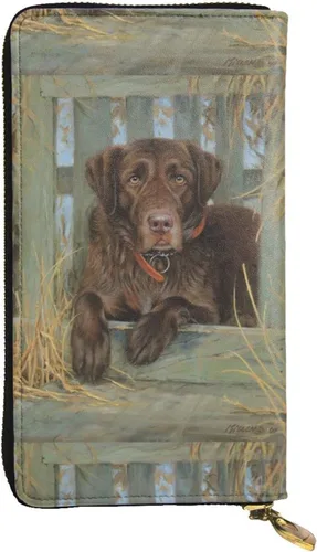 Vista 2 de Cartera larga con cremallera para mujer, Labrador Dog Lab Chocolate, lindo portatarjetas de crédito