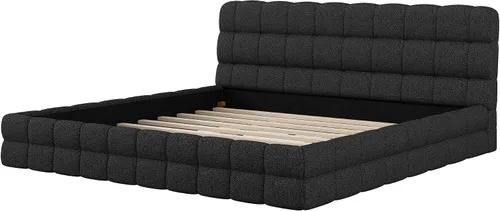 Vista 8 de KLMM Unique King Size Upholstered Platform Bed with Thick Fabric, Grounded Bed with Solid Frame,for Kids Teens Adults Bedroom Use (Black-TF, King)