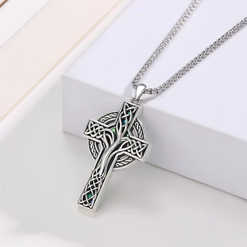 Vista 3 de AOSAIB Celtic Cross Necklace for Women S925 Sterling Silver Celtic Knot Cross Pendant Irish Cross Necklace for Men Talisman Pendant Jewelry Gifts