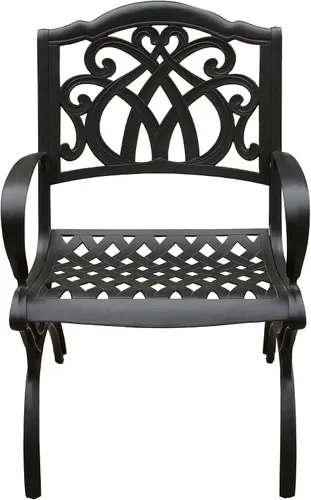 Vista 4 de Silla de comedor de patio negra de aluminio fundido tradicional al aire libre ornamentada