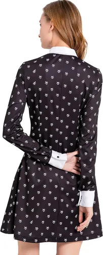 Vista 5 de Vestido de manga larga con cuello Peter Pan para mujer, lindo ajuste y acampanado