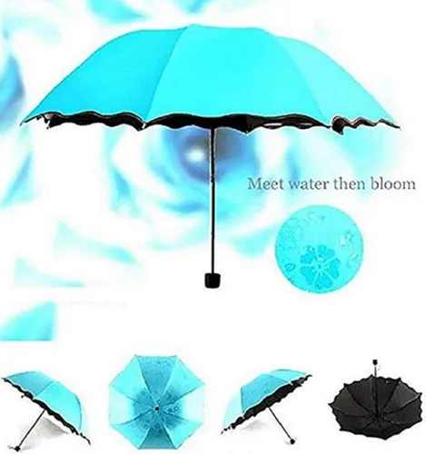 Vista 2 de zmgmsmh Sombrillas plegables compactas de viaje, sombrilla para sol y lluvia con material de floración Met Water Blomssom