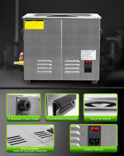 Vista 6 de ONEZILI Limpiador Ultrasónico, limpiador de piezas de 6L con tiempo y temperatura ajustables, máquina ultrasónica de alta potencia de 180W, limpieza