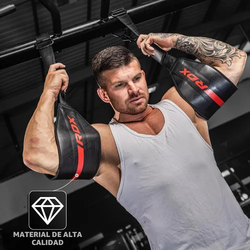 Vista 6 de RDX Correas AB para colgar en la barra de dominadas (par), cuero Maya Hide, construcción muscular abdominal, eslingas acolchadas de soporte