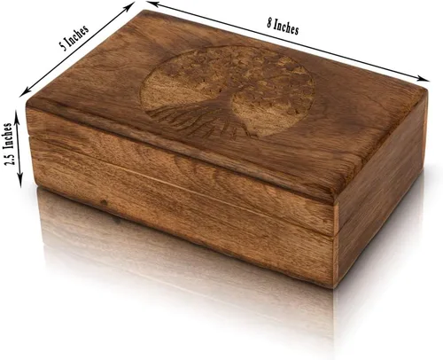 Vista 6 de Gran regalo de cumpleaños, caja de joyería decorativa de madera hecha a mano, organizador de joyas tallado en árbol de la vida, caja de recuerdos