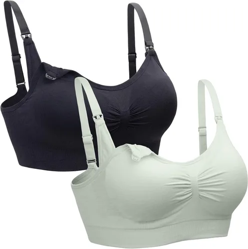 Vista 22 de Suekaphin - Paquete de 2 piezas, brasier de maternidad para lactancia durante el embarazo, cómodo para dormir con extensores 2negro
