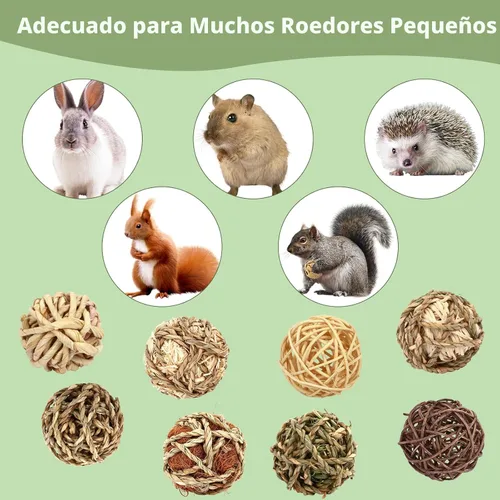 Vista 6 de VESPRO Bolas de Hierba Masticable para Conejos, (8 Piezas) Juguetes Masticables Rodantes para Animales Pequeños, Juguetes Naturales de Hierba