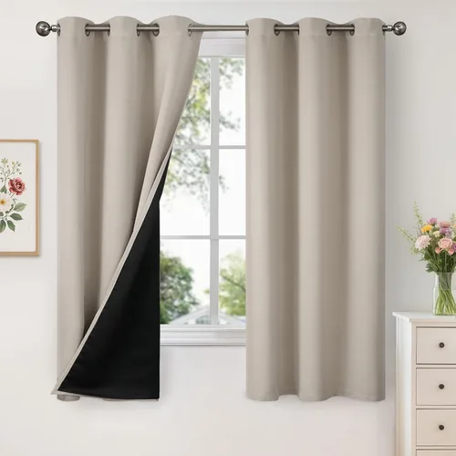 Vista 57 de YoungsTex - Cortinas 100% opacas para dormitorio, con aislamiento térmico y ojales, cortinas oscuras negras con capa pesada para ventana de sala