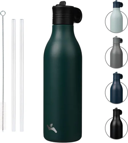 Vista 10 de Konokyo Botella de agua de acero inoxidable de 12 onzas con popote, botella de agua de viaje de metal aislada, reutilizable y a prueba de fugas, sin