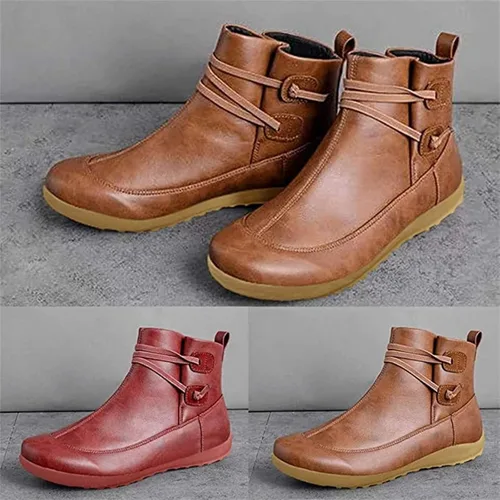 Vista 3 de Botas para mujer, botines planos, cómodos, informales, elegantes, occidentales, elegantes, anchos, modernos, sin cierre