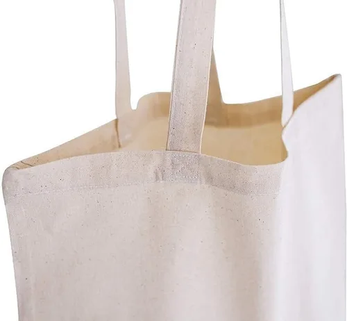 Vista 6 de TBF Bolsas de lona de algodón, 15 x 16 pulgadas, color natural, 6 onzas. Bolsas de compras reutilizables en blanco con asas