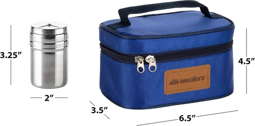 Vista 7 de Despachador de condimentos de acero inoxidable portable, juego de 6 unidades con tapas rotativas y bolsa de viaje, salero y pimientero, despachador