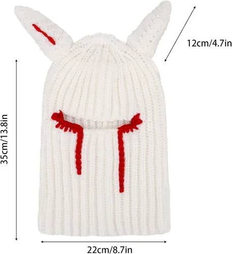 Vista 2 de Funny Horns - Gorro de punto creativo para Halloween, gorro de cara completa, máscara de esquí, resistente al viento, pasamontañas