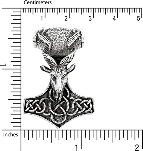 Vista 4 de WithLoveSilver - Colgante de plata de ley 925 con cabeza de cabra tribal gótica, martillo vikingo de Thor Mjolnir