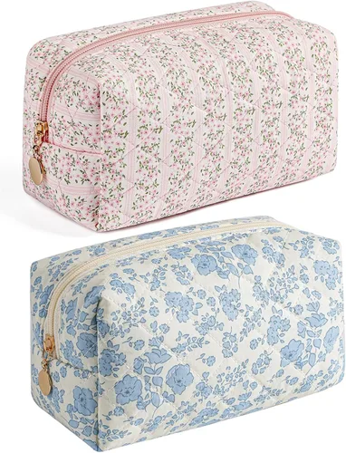 Vista 20 de Bolsa de maquillaje de viaje para mujeres y niñas, bolsa de maquillaje con cremallera, flores florales, organizador de maquillaje, bolsa de tela