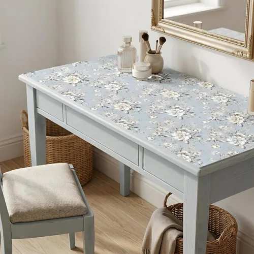 Vista 4 de ReWallpaper Papel tapiz azul para despegar y pegar, papel tapiz vintage azul y blanco, papel de pared adhesivo extraíble con flores, papel
