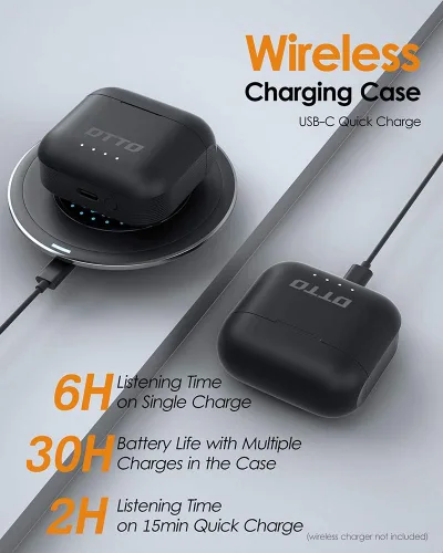 Vista 7 de DTTO J-10 Auriculares con cancelación activa de ruido con modo de juego de baja latencia de 60 ms, estuche de carga inalámbrica Bluetooth 5.2