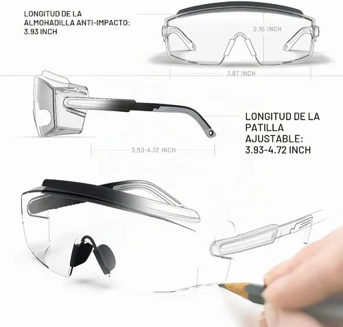 Vista 7 de Gafas de seguridad antivaho Gafas de seguridad sobre gafas protectoras con lentes antiarañazos ajustables Paquete de 2 (negro + gris)