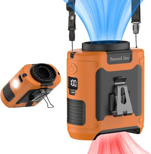 Vista 15 de Socool - Ventilador portátil de 10 000 mAh, clip para cinto, batería recargable, 5 velocidades, linterna, para el cuello, manos libres, 40 horas