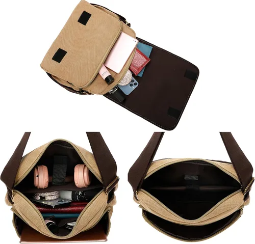 Vista 5 de Canvas Messenger Bag Satchel Bag Crossbody Bag Shoulder Bag 14inch With Water Pocket