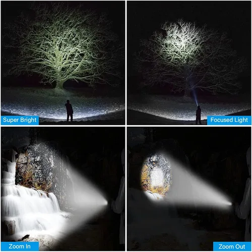 Vista 5 de Linterna recargable por USB, linternas magnéticas LED, linternas tácticas súper brillantes con luz lateral mazorca, impermeable, zoomable, 6 modos